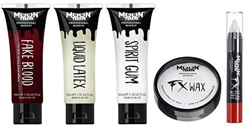 Moon Terror Pro FX Halloween Professionelles Spezialeffekt-Make-up-Set 2, Kunstblut, Flüssiglatex, Modellierwachs, Kaugummi, SFX-Make-up