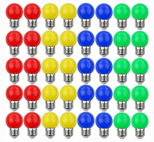 V-TOO LED Bunte E27 Farbige Glühbirnen 3W=30W Dekoratives Licht und Design 240 Lumens AC220V-240V Dekorationslampe Gemischte Farben Rot Gelb Blau Grün - 40er Pack