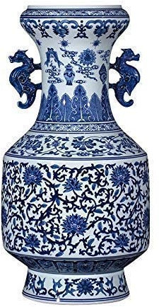 XXF-Shop Chinesische traditionelle keramische handgemalte blau-beleuchtete Porzellan acht-schatzohr antiwealth Ceramic vase