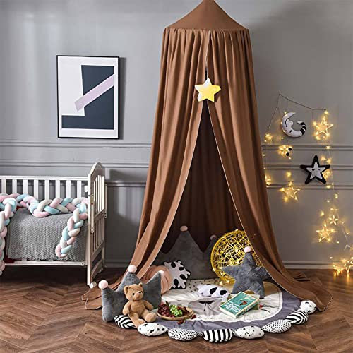 Koomuao Betthimmel Babybett Kinder Babys Baldachin Betthimmel Baumwolle Hängende Rund Moskitonetz für Kinderzimmer und Spielzimmer Dekoration, Höhe 250cm (Braun)