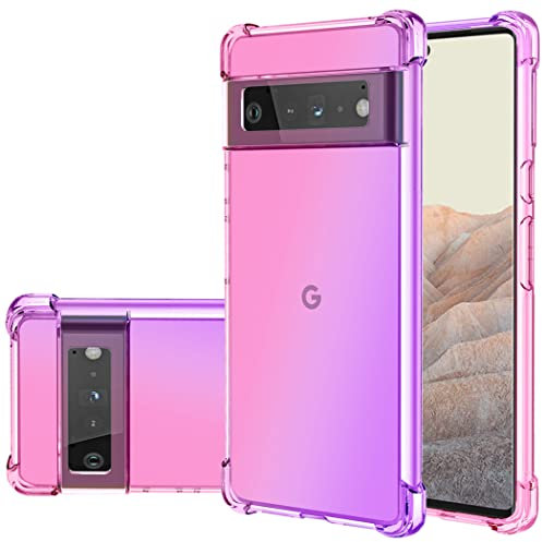 Jhxtech Schutzhülle für Google Pixel 6 Pro, transparent, niedlich, Farbverlauf, schmal, kratzfest, flexible TPU-Abdeckung, stoßfest, Schutzhülle für Google Pixel 6 Pro (Rosa/Lila)
