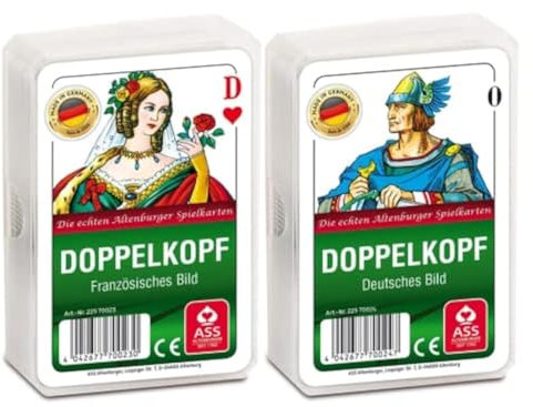 Spielkartenfabrik Altenburg 2er Set aus Doppelkopf Französisches Bild und Doppelkopf Deutsches Bild Kornblume Kartenspiel im Kunststoffetui