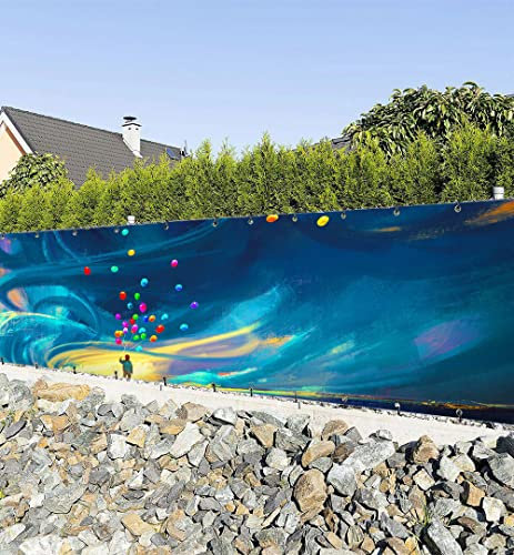 MyMaxxi Zaunbanner Sichtschutz - Junge mit Luftballons im Zyklon - Abdeckung für Terrasse Zaun - Windschutz Sonnenschutz Blickdicht - Zaunverkleidung wetterfest Sichtschutz Zaun - Verkleidung -
