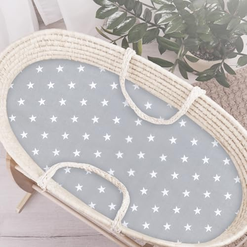 Baby Comfort Bettlaken aus 100% Baumwolle, oval, passend für Babykorb-Matratze (weiße Sterne)