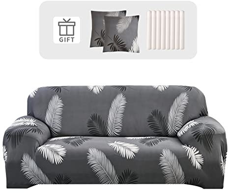 Lydevo Housse de Canapé Extensible avec Accoudoir avec 2 Housses de Coussin Couverture de Canapé Élastique Universelle Antidérapante Revêtement de Canapé(3 Places,Printemps Gris)