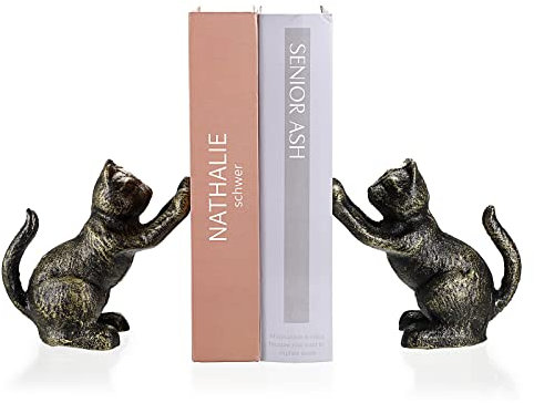 TOLIDA Lot de 2 serre-livres chats noirs en fonte pour livres CD DVD