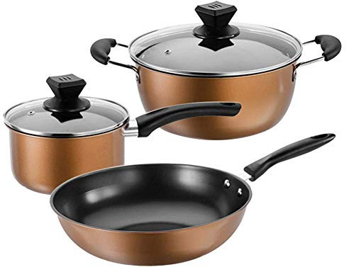 WIQUYBML Utensilios de Cocina de 3 Piezas,Juegos de sartenes,Sartén Antiadherente,Olla común,Sartén,Cacerola,con Mango Que no escalda y Tapa de Vidrio,Apto para múltiples Fuentes de Calor Juego de sa
