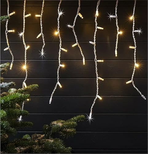 Christmas Snowing Effect Icicle Lights 200 LED Battery Operated Fairy Window Curtain Hanging String Indoor Outdoor 8 Modes Holiday Lighting Home Festive Xmas Decorations 3.9M (White & Warm White)