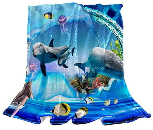Delphin Pinguin Jelly Aquarium Fleece Überwurf Decke für Couch Leicht Plüsch Fuzzy