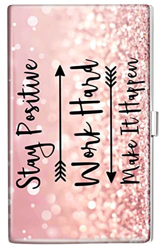 Swooflia Visitenkartenetui für Damen, Metall, inspirierendes Zitat, schmale Tasche, quadratisch, Kartenetui, niedlich, für Makler, Immobilienmakler