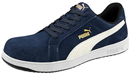 PUMA Safety Iconic Low S1PL Sicherheitsschuh – atmungsaktiv, metallfrei, vegan – rutschfeste Arbeitsschuhe mit Fiberglaskappe - Größe 47 – Damen & Herren Sicherheitsschuhe – blau