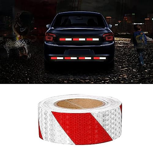 Reflektierendes Band Reflektorband Warnaufkleber Rot/Weiß 10m x 5cm Wasserdicht Reflektorband Selbstklebend Warnklebeband Sicherheitsband-Conspicuous Warning Tape für Fahrzeuge Autos Anhänger Boote
