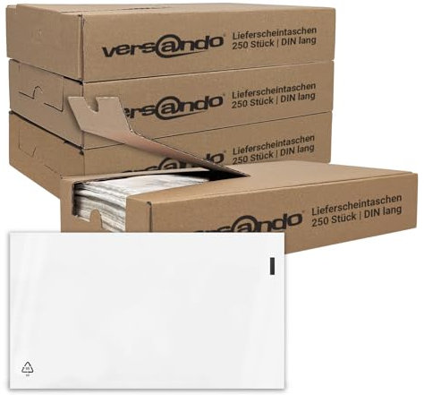 versando 4x 250 Lieferscheintaschen DIN lang selbstklebend Dokumententaschen Begleitpapiertaschen transparent in Spenderbox