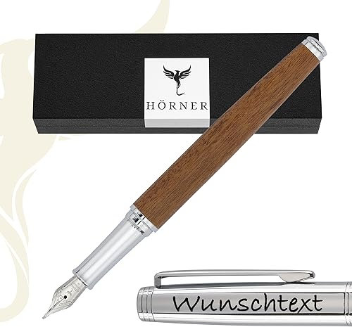 Hörner Legno - Hochwertiger Füllfederhalter Holz mit Gravur inkl. Konverter I Mahagoniholz I Premium Geschenkbox I Luxus Design I Edel Feder „Made in Germany“ I Attraktiver Stift für Herren und Damen