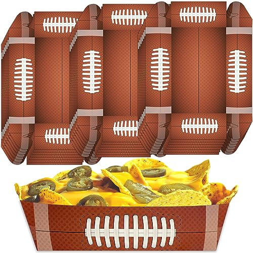Football Disposable Paper Trays | Fair Food Boats for Concession Snacks| Carnival Nachos, Chips Serving Basket | Football Theme Paper Food Trays| Superbowl Snack Tray | Football Party Baskets |BASHOUT