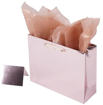 Lyforpyton Large Gift Bags with Tissue Paper 13x4.3x10.2 Rose Gold Gift Bags for Birthday, Wedding, Anniversaries