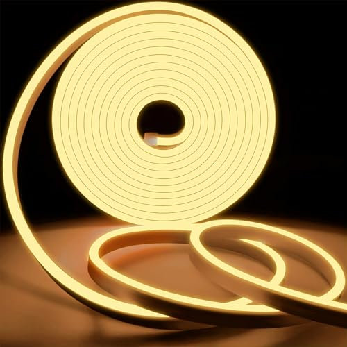 KSIBNW Neon LED Strip Light Waterproof IP65, 32.8ft/10m 220v LED Light Strip, Flexible Cuttable Neon Rope Light for Kitchen Bedroom Garden Lights, Outdoor Indoor Decor, Warm White
