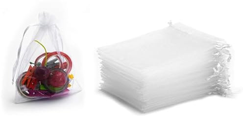 50er-Pack Kleine Geschenkbeutel mit Kordelzug, 7 x 9 cm Organza Säckchen, Durchsichtig Schmuckbeutel stoffsäckchen