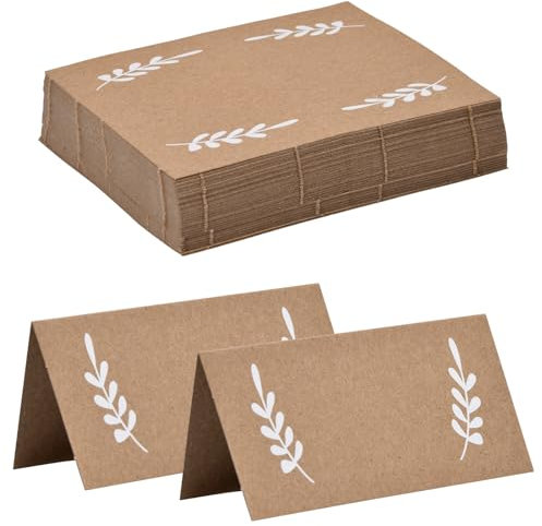 Wisebom Lot de 60 Cartons de Table Vierges Marron Cartes de Table de Mariage Marque-places Cartes de Table Pliables Vintage Cartes de Nom Table pour Mariage, Banquet et Festival (9 x 10 cm)