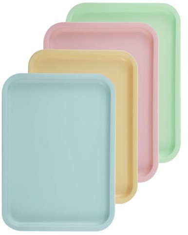 Kunststoff Tablett 4 Stücke Rechteckig Tablett Kunststoff 24.5 * 17.5cm Servierplatten Serviertablett Rutschfestes Fast Food Tablett Küchentablett Für Küche Esszimmer Café (4 Farben)