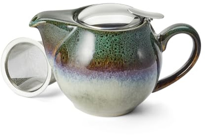 teemando® Kanne Saara,dunkelgrün Keramik mit Reactive Glaze mit Edelstahlsieb und -deckel, 0,5 l H 12 cm, Ø 5,5 cm