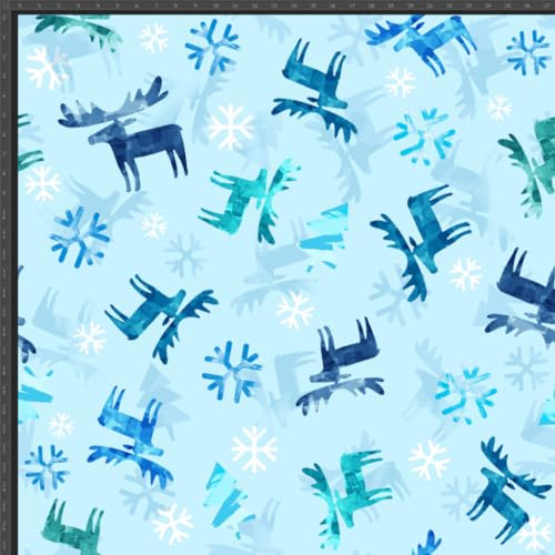 Textrend Stoff Single Jersey - Baumwollstoff - Meterware - 1 Meter 160 x 100 cm - Stoffe zum Nähen - Kinder - Bekleidungsstoff - Weihnachtsmuster Rentiere Schneeflocken Blau