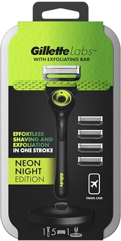 Gillette Labs Herrenrasierer mit integrierter Stange, Reisetasche, 5 Ersatzklingen