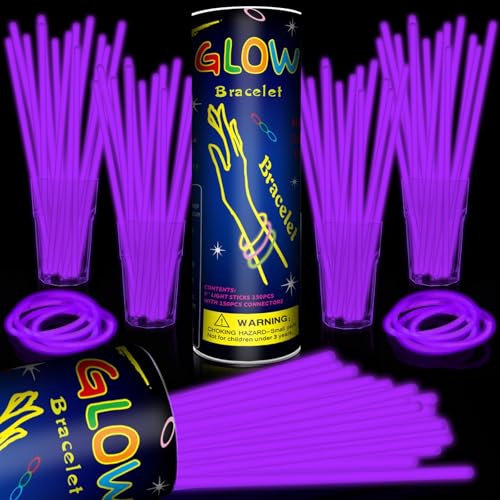 Taikula 200 Stück 20,3 cm Leuchtstäbe Armband Bulk Glow Sticks mit 200 Steckverbindern Neon Glow In The Dark Partyzubehör für Weihnachten Urlaub Dekoration Party Karneval (lila)