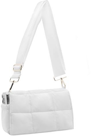 NAARIIAN Crossbody-Tasche für Damen, gesteppt, Puffer-Geldbörse, modisch, leicht, Reisehandtaschen, niedlich, kleine Umhängetasche, Weiss/opulenter Garten, Small