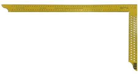 DEWEPRO Zimmermannswinkel 600mm mit vierseitiger Teilung und Anreißlöchern - gelb pulverbeschichtet - flacher Metallwinkel