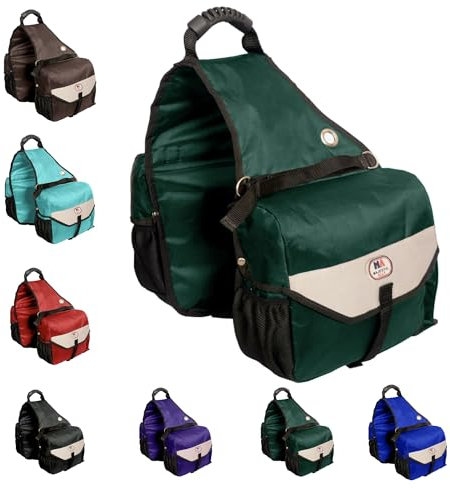 Majestic Ally Horse Saddle Bag - Nylon Insulated Leakproof Cooler, Reflective Padded with Pockets and Water Bottle Carrier, Durable Equestrian Saddle Bag (Hunter Green)