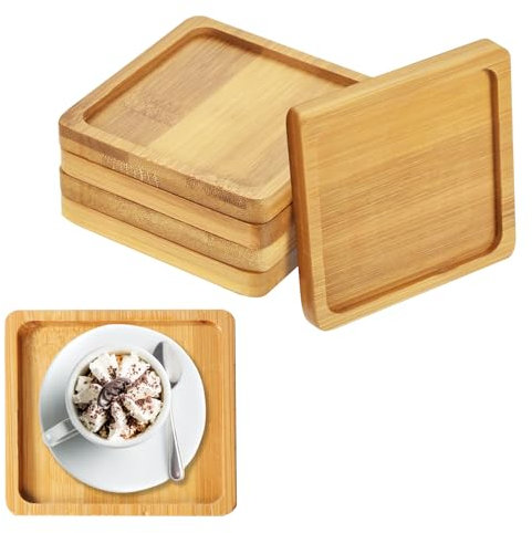 TOATELU 6 Stück Mini Bambus Tablett Untersetzer aus Bambus, Holztablett, Quadrat Serviertablett, Klein Bambustablett, für Blume Pflanze, Kaffee, Kuchen, Tee(9 x 9 cm)