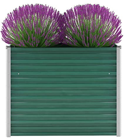 KOIECETA Hochbeet Pflanzkübel Blumenkasten Garten Pflanzkasten Terrassen Gemüsebeet Gartenbeet Pflanzbeet Verzinkter Stahl 100x40x77 cm Grün