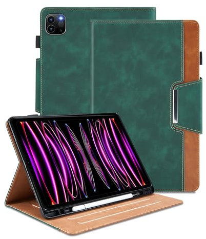 Custodia per iPad Pro 11 pollici 2022/2021/2020/2018 (4/3/2/1 Generation) Cover Protettiva in Pelle PU Tablet Case Coperchio con Auto Sonno/Veglia, Chiusura Magnetica, Multi-Angolo - Verde