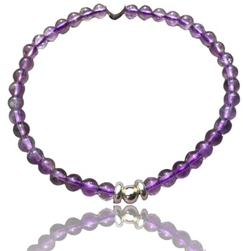 Steinfixx® - Elegantes Perlenarmband aus Amethyst - Hochwertiges Edelsteinarmband mit 925 Silberperle und versilbertem Edelstahlherz - handgefertigt - in Geschenkbox - Regeneration - M 18-19 cm (6 mm)