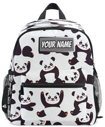 Ksajwzf Rucksack mit Namen für Kinder, Cartoon-Panda, für Mädchen, Jungen, personalisierter Name, Pandabär, Vorschul-Büchertaschen, mehrfarbig