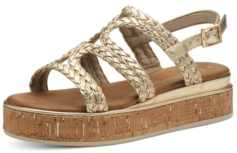 MARCO TOZZI Damen Sandalen flach mit Schließe Plateau, Gold (Gold), 38 EU