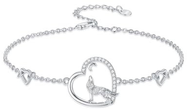 ROMANTICWORK Wolf Armband 925 Sterling Silber Herz Wolf Schmuck für Damen