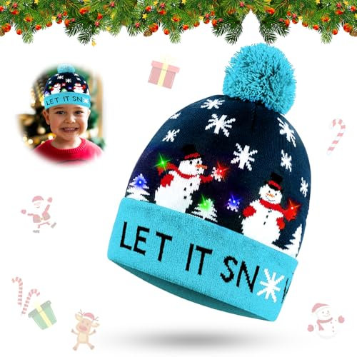 Weihnachtsmütze Kinder,LED Weihnachtsmütze,Mütze mit LED Licht Kinder, Weihnachtsmann Mütze, Einheitsgröße für Kinders und Erwachsene,Weihnachtsmann Nikolausmützen,Festlicher Glanz für Weihnachten