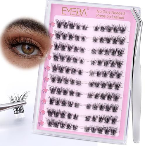 Cils autocollants, Cils pré-collés pour œil de chat Kit de cils en grappe sans colle 120Pcs cils à presser Ensemble de cils pré-collés avec pince à épiler Grappes de cils auto-adhésifs (Cat eye 02)