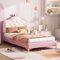 Aoskem Polsterbett Bett 90x200 cm Einzelbett Kinderbett mit LED-Kopfteil, Rosa Schleife, Bettgestell mit Lattenrost, Rückenlehne Bett Jugendbett Flachbett, Ohne Matratze, PU-Kunstleder Rosa