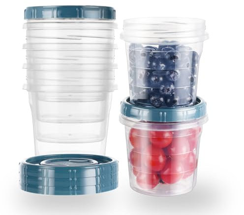 DESERO 5PCS Round Plastic Food Containers with Lids, Food Portion Box Meal Prep Food Storage Container Lunch Box Set Snack Pots for Microwave Freezer Dishwasher Reusable - 700ML