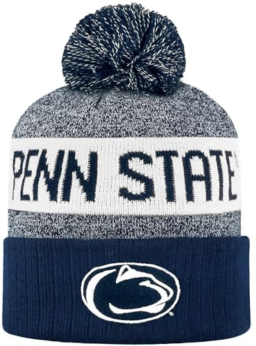 LogoFit NCAA Team Color-Embroidered Logo - Cuffed Knit Skully Beanie Pom Hat-OSFM