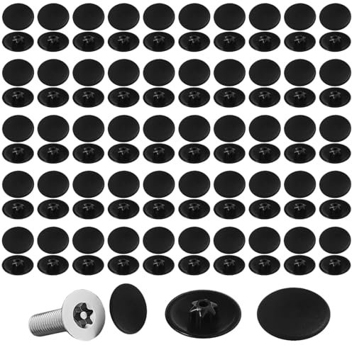 SMCEHEYA Cache Vis 100Pcs, Capuchon à Vis Empreinte Trox, Bouchon Cache Vis en Plastique, Capuchons DéCoratifs Vis TX30, Capuchons de Protection Universels pour Meubles/Placards/Étagères(Noir)