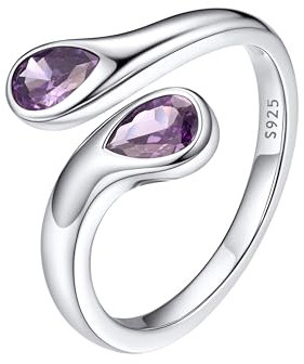 Bestyle Verstellbare Ringe Damen Silberring Silber 925 Edelsteinen Lila Stein Fingerring Offen Chunky Rings Weißgold Eheringe Promise Ring Stressring mit Synthetischer Aquamarin