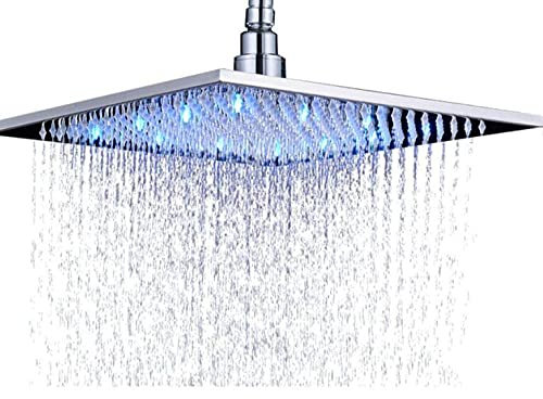 40,6 cm großer schwarzer Regenduschkopf mit LED-Licht und Farbwechsel, quadratisch, Messing, verchromt, modernes Design, Hochdruck-Wasserfluss, einfache Installation, Badezimmer, luxuriöses Upgrade