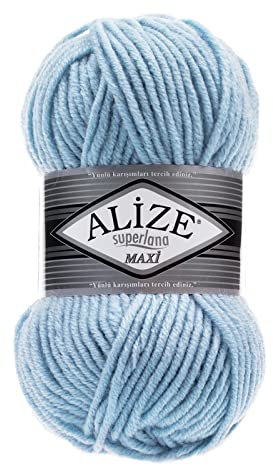 Strickgarn Strickwolle Superlana Maxi 100g 25% Wolle Wintergarn Winterwolle, 50 Farben, Farbe:480 pastellblau