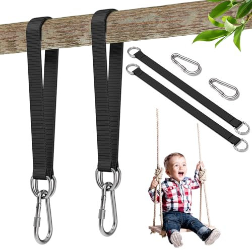 Qaestuan Ceinture de Hamac, avec Mousquetons et Anneaux en D, 50cm*25mm Sangle Balancoire Arbre, Kit de Sangles de Suspension d'arbre à Corde Pivotante Robuste, pour Camping Balancoire de Jardin