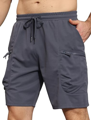 YuKaiChen Men's Shorts Textured Stretch Fabric Gym Cargo Shorts with Zip Pockets