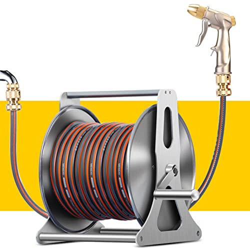 Enrouleur de tuyau d'arrosage, montage mural/portable, support de tuyau d'arrosage en acier inoxydable, porte-moulinet pour arrosage ()